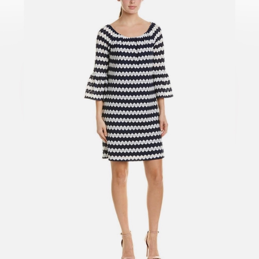 Turk by Trina Turk Timber Cove Navy White Dress w/Bell Sleeves